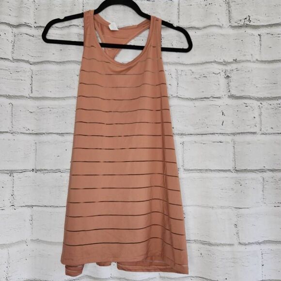 Athleta Womens Tank Tops Racerback Stripes Mesh Rose Gold Large Athleisure - Picture 1 of 14